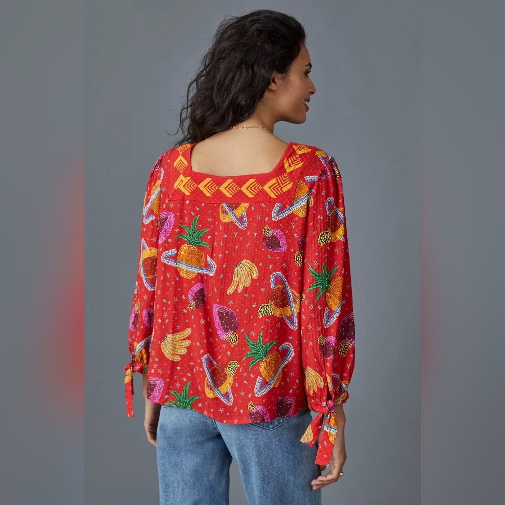 Farm Rio Anthropologie - Vibrant Red Cosmic Fruit Blouse